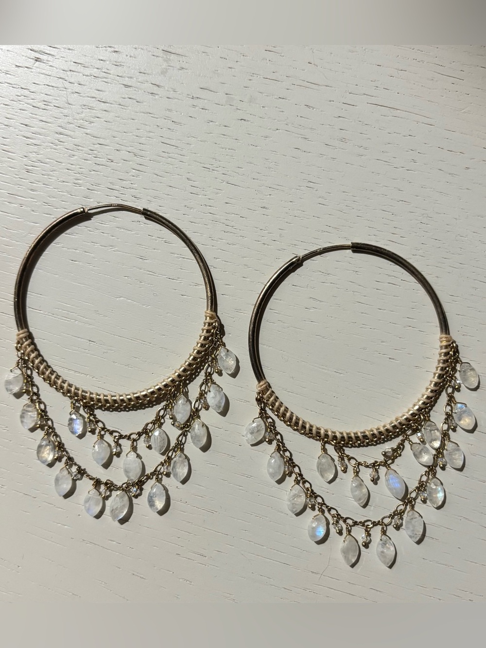 Chan Luu Gold Hoop Earrings with Iridescent Crystal Drops